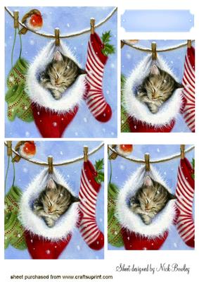 Sleepy Kitten in Santa Stocking Pyramids