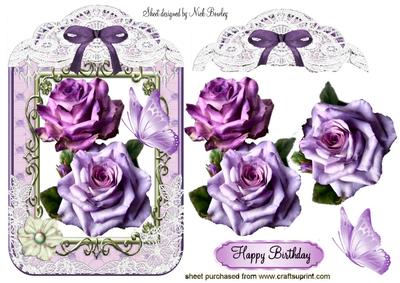 Pink/purple Roses in Lace Ornate Frame