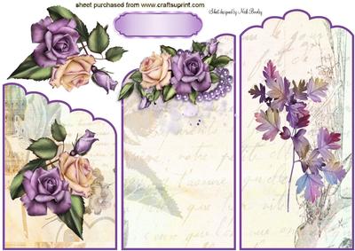 Pretty Cream/lilac Roses Cascading Card