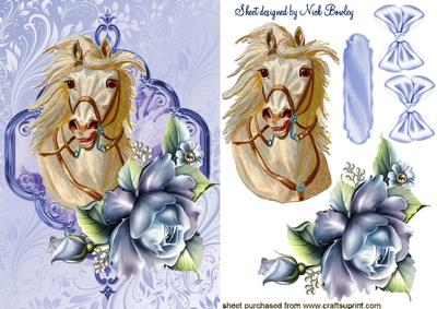 Palamino White Horse, with Blue Roses