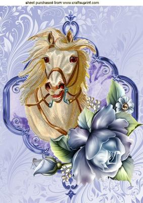 Palamino White Horse with Blue Roses A4
