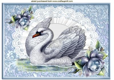 Vintage Swan on Lace with Blue Roses A4