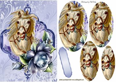 Palamino White Horse, Blue Roses, Oval Pyramids