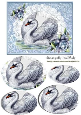 Beautiful Vintage Swan on Lace Oval Pyramids
