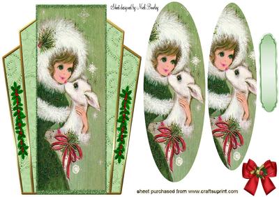 Girl with Deer Oval Pyramids on Art Deco Frame