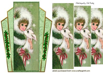 Girl with Deer Pyramids on Art Deco Frame
