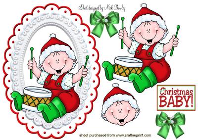 Christmas Baby with Drums in Ornate Frame