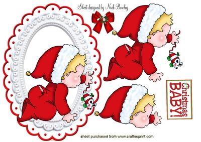 Christmas Baby with Mouse in Ornate Frame