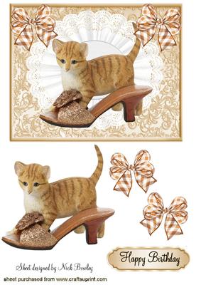 Cute Kitten in Gold Glitter Shoe with Bows