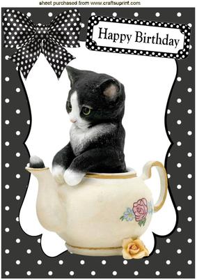 Cute Kitty in a Teapot in Polkadot Frame A4