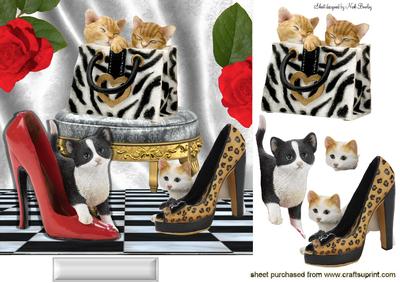 Playful Kittens with Ladies Shoes & Stool 7x7