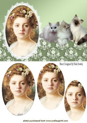 Vintage Lady with Kittens Oval Pyramids
