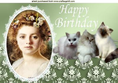 Vintage Lady with Kittens A4