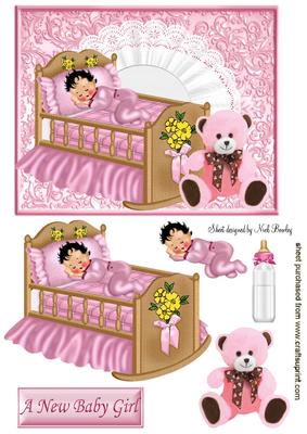 Baby Girl Sleeping in Rocking Crib with Teddy