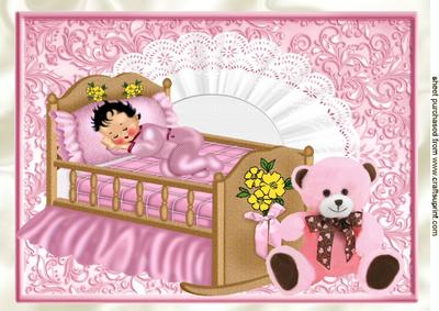 Baby Girl Sleeping in Rocking Crib with Teddy A4