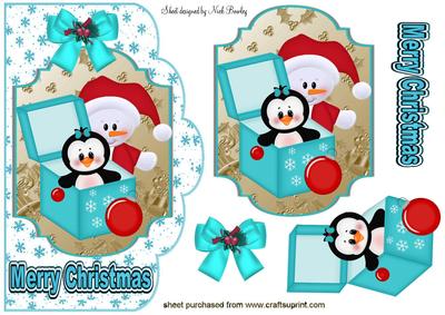 Cute Snowman & Penguin, Topper & Card