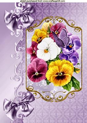 Pretty Coloured Pansies with Bows A4