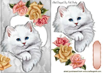 Cute Blue Eyed Kitten with Roses
