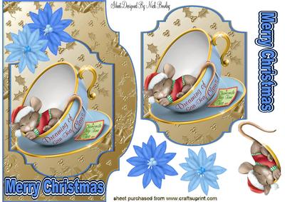 Christmas Mouse in a Teacup, Topper & Card