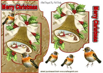 Christmas Bells with Snow Scene & Robin Topper