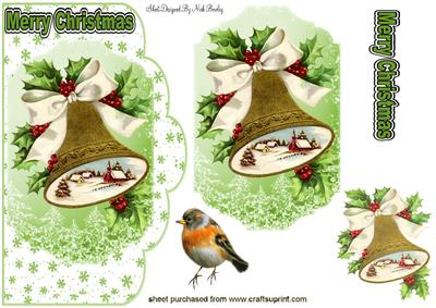 Bell with Holly, Scene & Robin Topper & Card