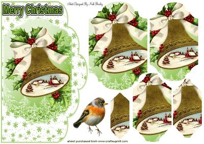 Bell with Holly, Scene, Robin, Bracket Pyramids & Card