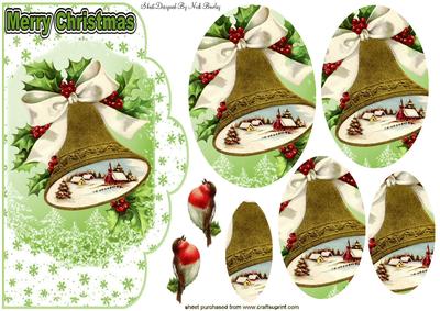 Bell with Holly, Scene & Robin Oval Pyramids