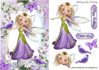 Faerie in Purple, with Flower Frame of Butterflies