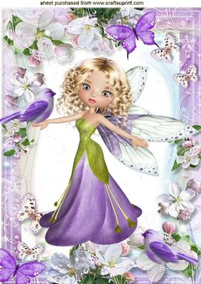 Faerie in Purple, with Flower Frame of Butterflies, A4