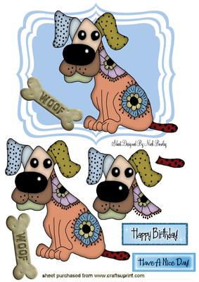 Toony Funky Blue Spot Ear Dog with His Bone