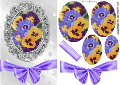 Pretty Coloured Pansies with Big Bow, Oval Pyramids