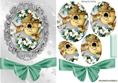 Pretty White Flowers with Birds, Bow & Oval Pyramids
