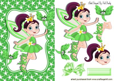 Little Faerie in Green Star Frame with Cheeky Butterflies