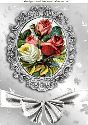 Pretty Coloured Roses in Ornate Frame A4