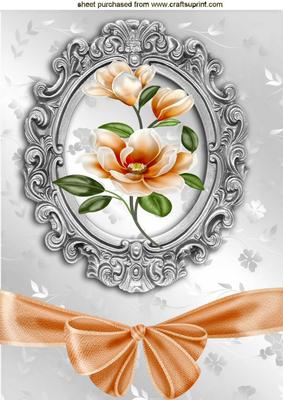 Pretty Peach Magnolias in Ornate Frame A4