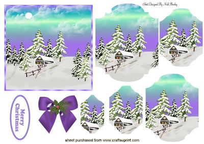 Lovely Snow Scene with Cottage Bracket Pyramids