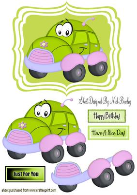 Cute Little Toony Green Beetle Car