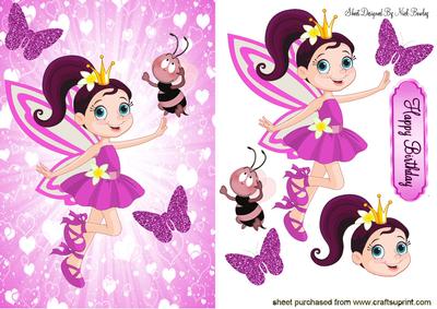 Pink Faerie with Pink Bumble Bee, & Glitter Butterflies