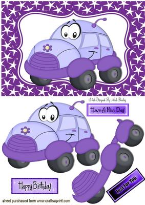 Toony Purple Beetle Car in Star Frame