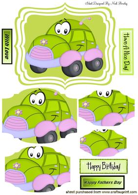 Toony Green Beetle Car, Bracket Pyramids