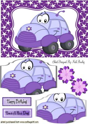 Loony Purple Beetle Car with Flowers Bracket Pyramids