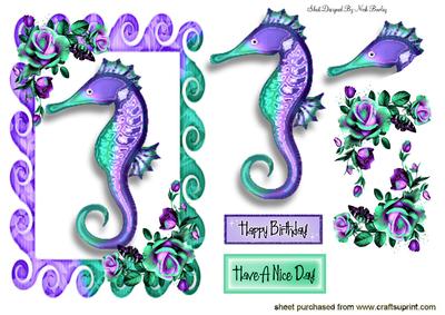 Gorgeous Little Purple & Turq Seahorse with Roses