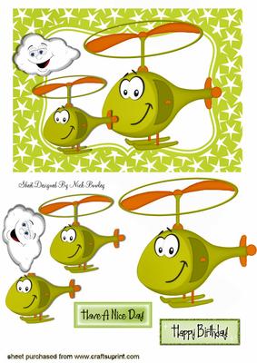 Green Toony Face Little Helicopters