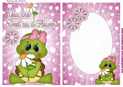 You Are Sweet as a Flower! Cute Turtle Card, & Insert