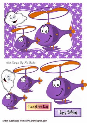 Purple Toony Little Helicopters with Cloud