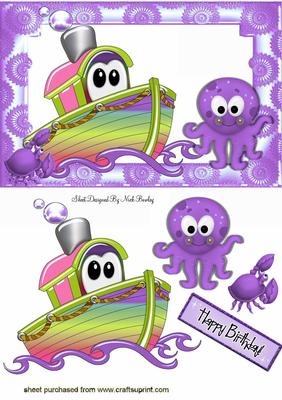 Little Purple Toony Tugboat with Octopus
