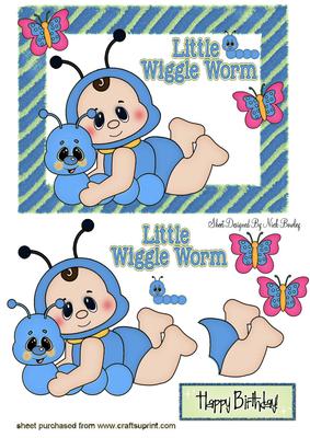 Little Wiggle Worm Baby in Blue with Butterflies