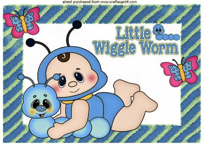 Little Wiggle Worm Baby in Blue with Butterflies A4