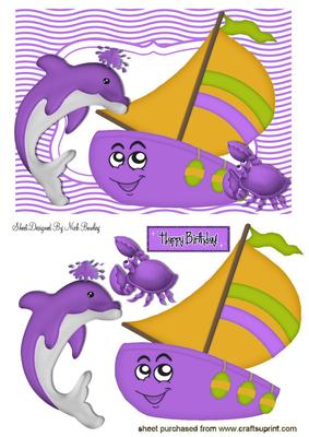 Dolphin with Toony Purple Boat & Crab