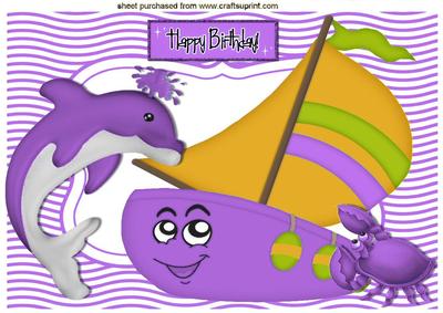 Dolphin with Toony Purple Boat & Crab A4